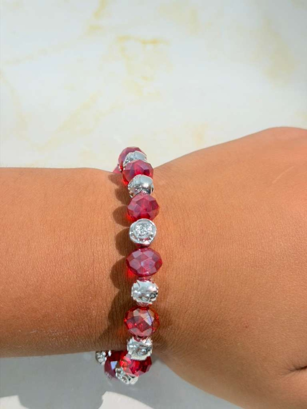 Red Crystal and Silver stackable Bracelet - Women's Jewelry